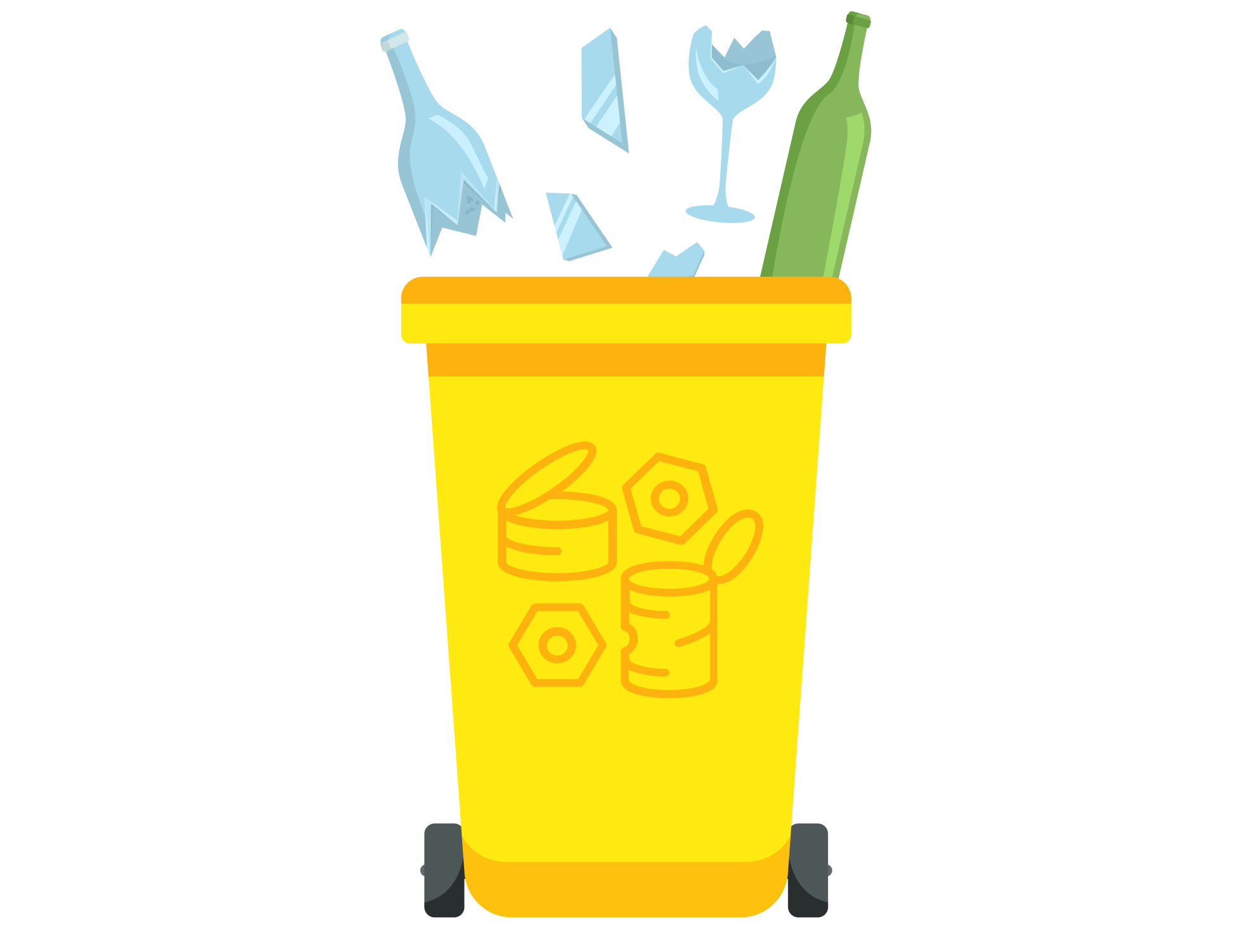 Commingled recycling bin icon for mixed recycling including plastics, metals and cartons in commercial waste systems