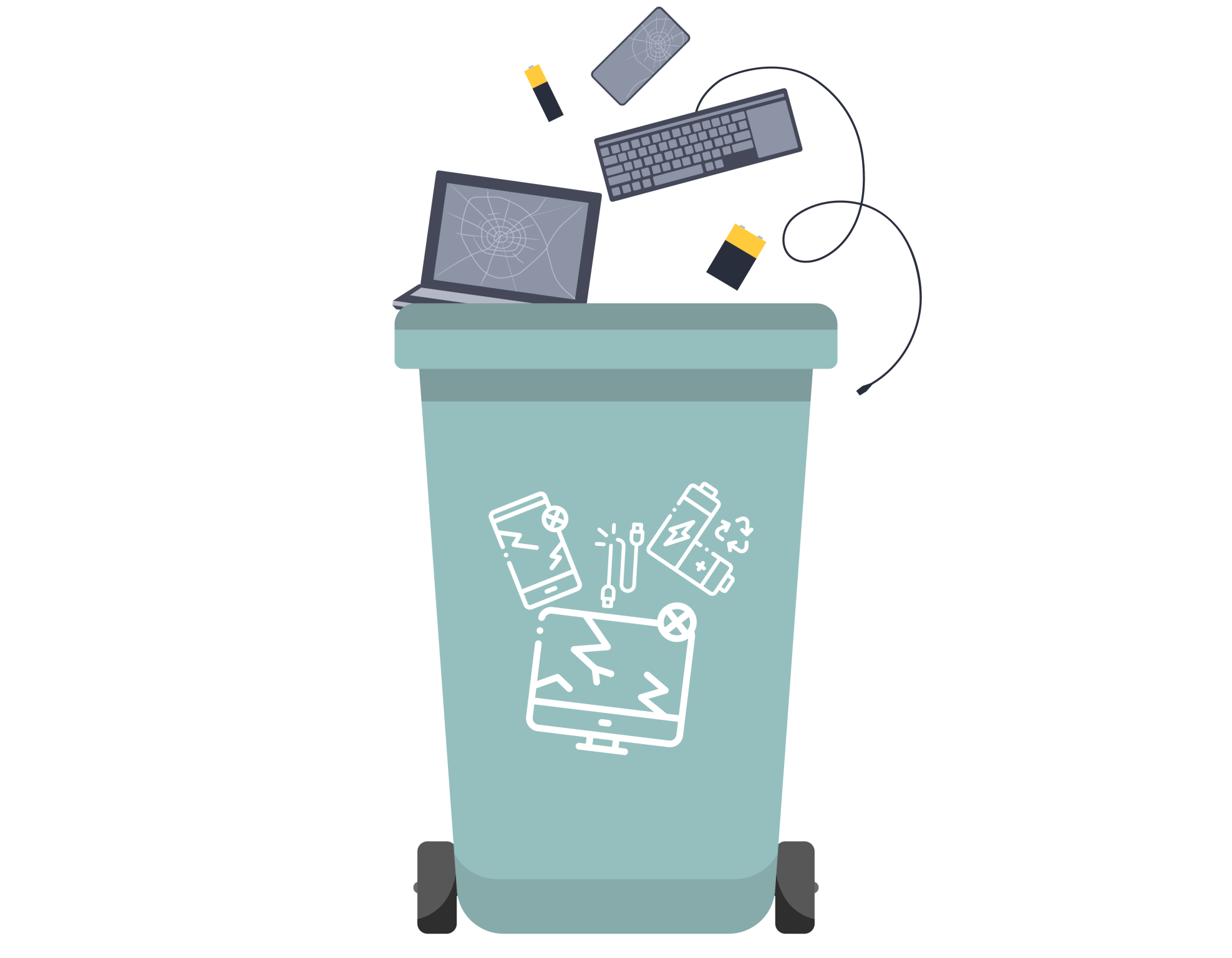 Electronic waste recycling bin icon for secure disposal of computers and devices in commercial waste management systems