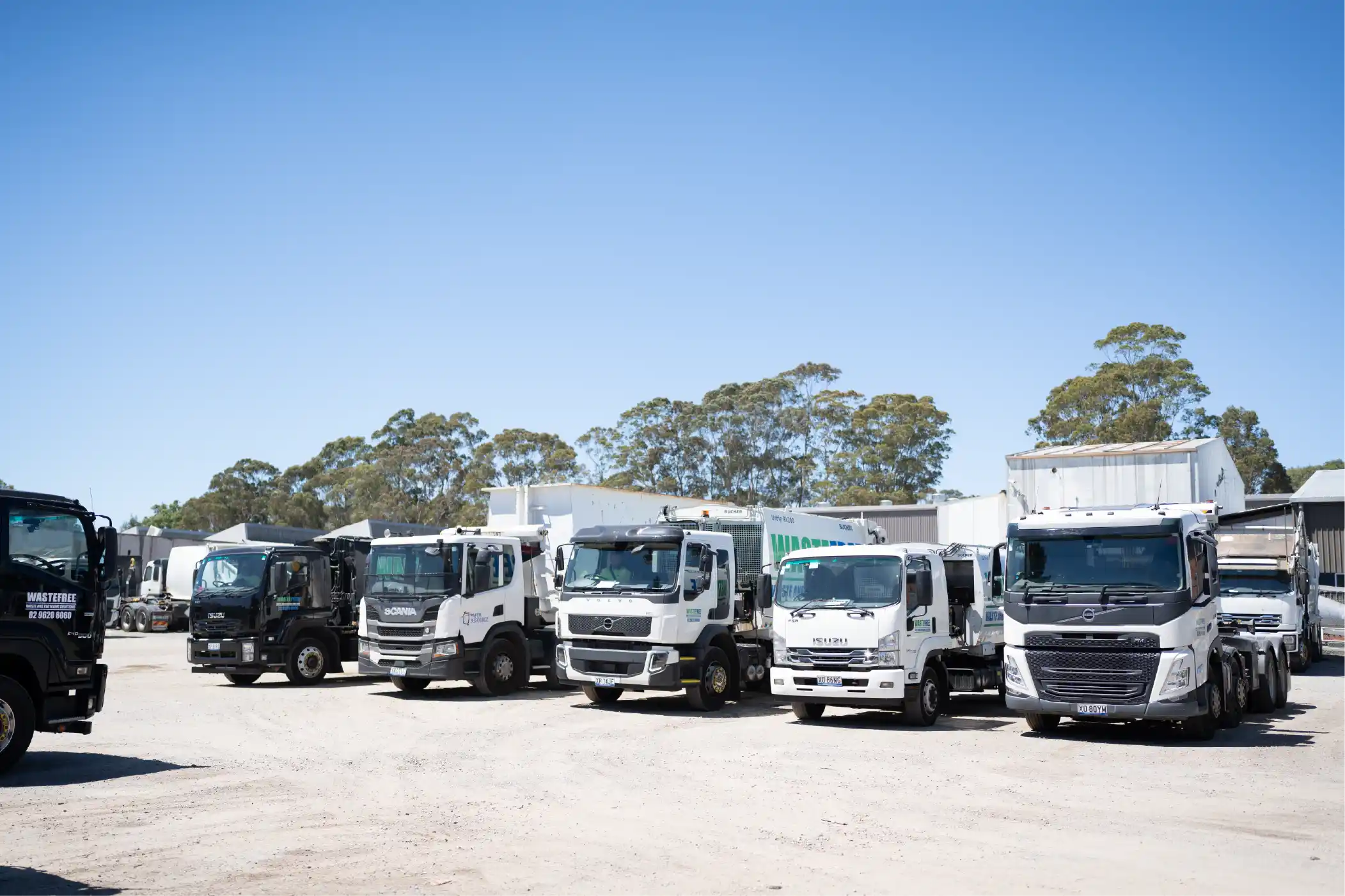 Wastefree fleet of trucks supporting specialised waste management services for commercial and industrial businesses NSW