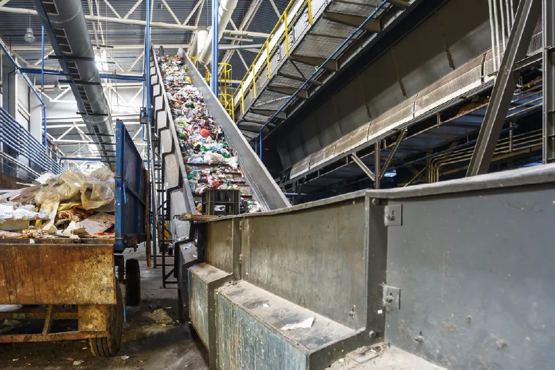Industrial product destruction facility with conveyor system processing commercial waste materials NSW